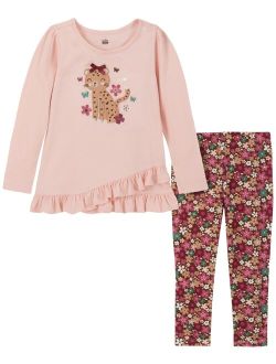 Baby Girls Long Sleeve Ruffle-Hem Jersey Tunic and Floral-Print Leggings, 2 Piece Set