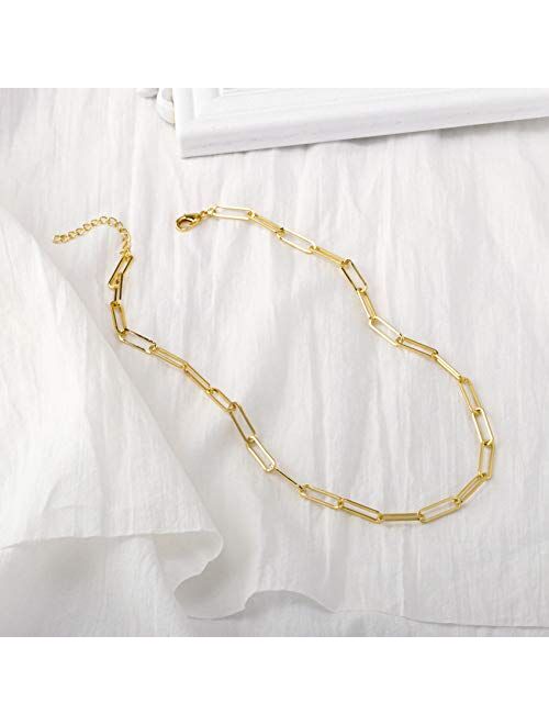 Reoxvo Dainty Gold Chain Choker Necklace for Women 14K Real Gold Plated Paperclip/Herringbone/Beaded/Chunky Chain Layered Necklaces for Women Trendy Jewelry