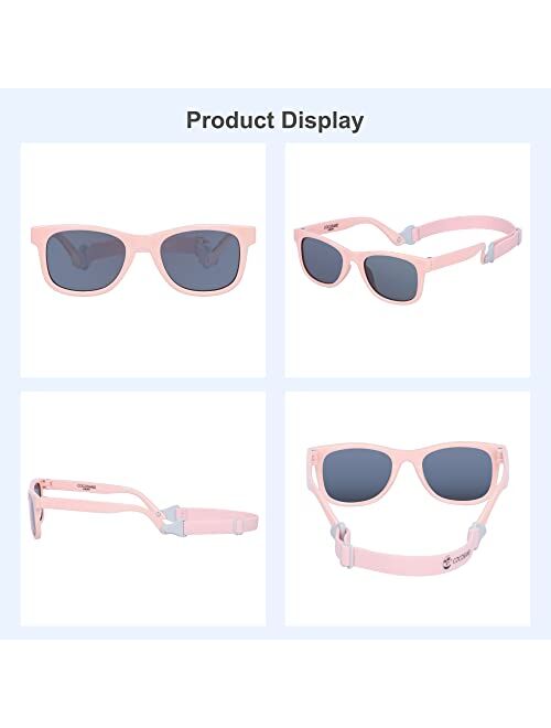 COCOSAND Baby Sunglasses with Strap Square Frame UV400 Protection for Infant Baby Girl Age 0-24months