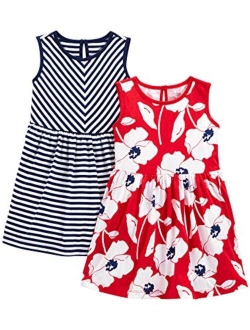 Toddlers and Baby Girls' Short-Sleeve and Sleeveless Dress Sets, Pack of 2