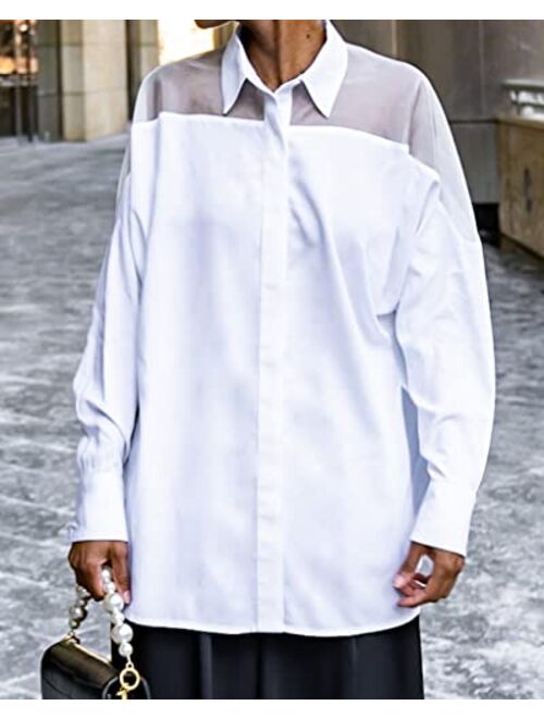 The Drop Women's White Button Up Shirt with Organza Yoke by @signedblake