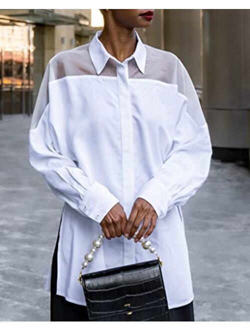 The Drop Women's White Button Up Shirt with Organza Yoke by @signedblake