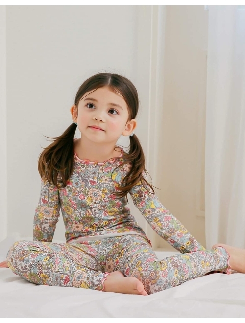 VAENAIT BABY 6M-12Y Kids Unisex Girls & Boys Soft Comfy Modal Tencel Shirring Sleepwear Pajamas 2pcs Set