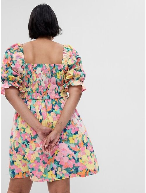Gap Puff Sleeve Linen-Blend Floral Mini Dress