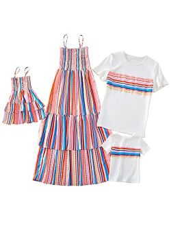 Calla Dream Mommy and Me Flared Dresses,Family Matching Outfits Shirts Rainbow Loose Swing Short T-Shirt Babydoll Slip Dress