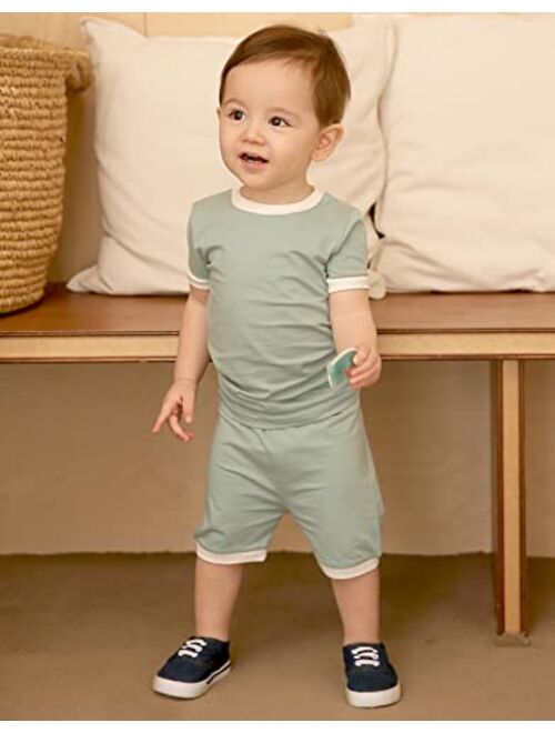 VAENAIT BABY 6M-12Y Boys Girls Toddler Solid Cotton Daily Short Summer Pajamas Pyjamas Sleepwear Set Macaron