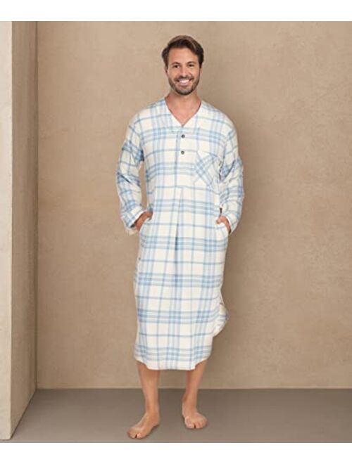Andrew Scott Men's 2 Pack Lightweight Cotton Flannel Sleep Shirt, Long Henley Nightshirt Pajamas