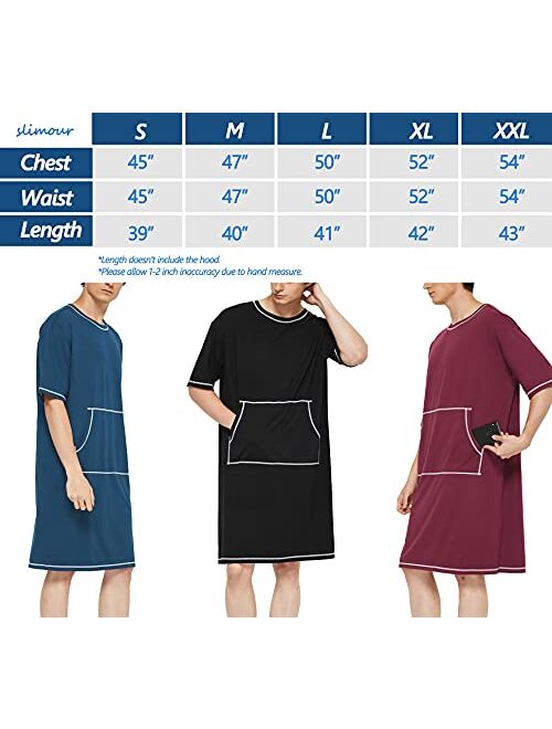 slimour Men Nightgown with Pockets Nightshirts Short Sleeve Casual Soft Sleep Shirts Long Nightgown Men Big and Tall