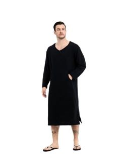 Generic Cotton Long Nightshirt Sleeve Men'sSleep Shirt Comfy Long Sleeves Nightgown Loose Comfy Pajamas Shirt Sleepwear S--XXXL