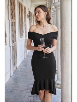Women Backless Off Shoulder Ruched V Neck Bodycon Dress Mermaid Wedding Guest Formal Party Evening Prom Dress