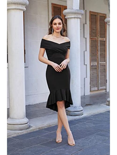 GRACE KARIN Women Backless Off Shoulder Ruched V Neck Bodycon Dress Mermaid Wedding Guest Formal Party Evening Prom Dress