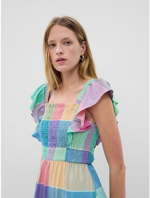 Gap Linen-Blend Flutter Sleeve Smocked Midi Dress