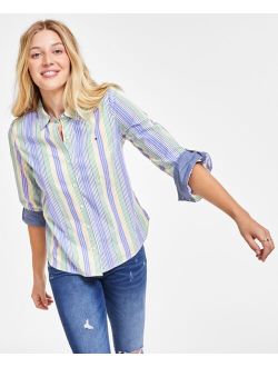 Women's Striped Roll-Tab Button-Up Shirt