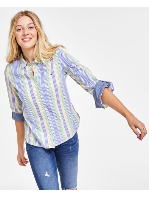 TOMMY HILFIGER Women's Striped Roll-Tab Button-Up Shirt