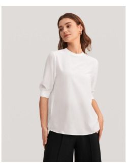 Women's Elegant Casual Silk Tee With Rib Cuff