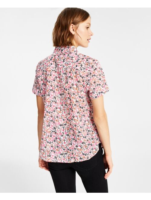 TOMMY HILFIGER Women's Cotton Floral-Print Camp Shirt