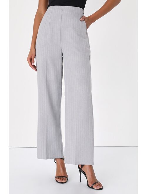 Lulus Flawlessly Sophisticated Grey Pinstripe Wide-Leg Pants