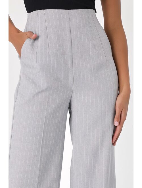 Lulus Flawlessly Sophisticated Grey Pinstripe Wide-Leg Pants