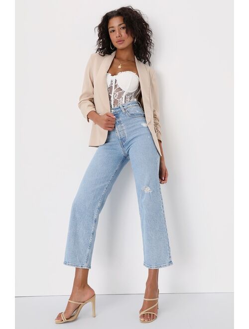 Lulus Established Excellence Beige Ruched Blazer