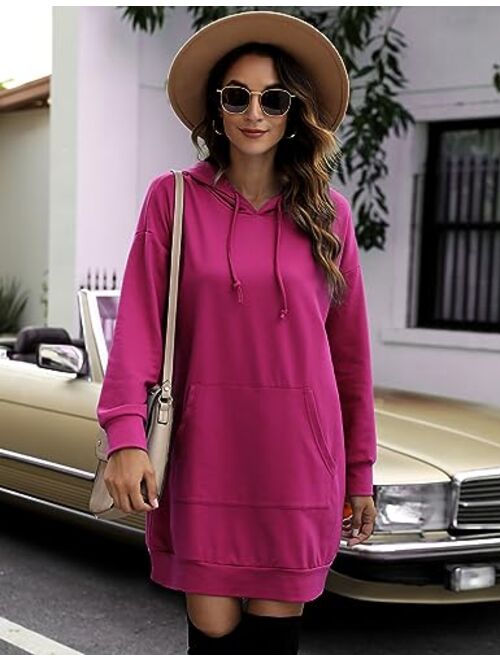 Quenteen Women Hoodies Dress Hooded Sweatshirts Dress Casual Long Sleeve Tunic Dress Oversized Sweatshirts with Pocket