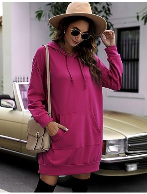 Quenteen Women Hoodies Dress Hooded Sweatshirts Dress Casual Long Sleeve Tunic Dress Oversized Sweatshirts with Pocket