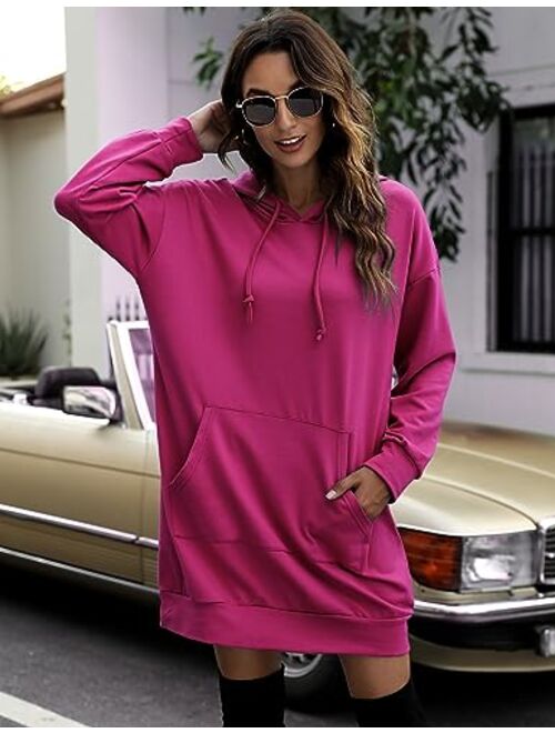 Quenteen Women Hoodies Dress Hooded Sweatshirts Dress Casual Long Sleeve Tunic Dress Oversized Sweatshirts with Pocket
