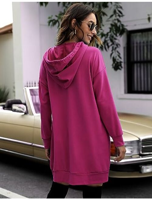 Quenteen Women Hoodies Dress Hooded Sweatshirts Dress Casual Long Sleeve Tunic Dress Oversized Sweatshirts with Pocket