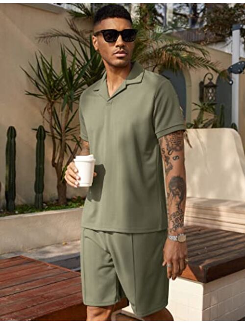 COOFANDY Men's Polo Shirt and Shorts Set Summer Outfits 2 Piece Shorts Tracksuit Fashion Casual Short Sleeve Polo Suit