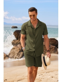Men's Shirt and Short Sets Casual Two Piece Outfits Sets Wrinkle Free Summer Outfits