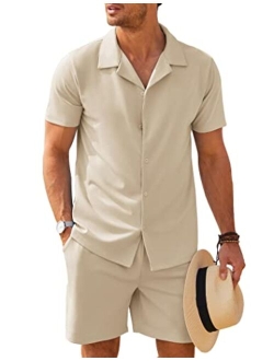 Men's Shirt and Short Sets Casual Two Piece Outfits Sets Wrinkle Free Summer Outfits