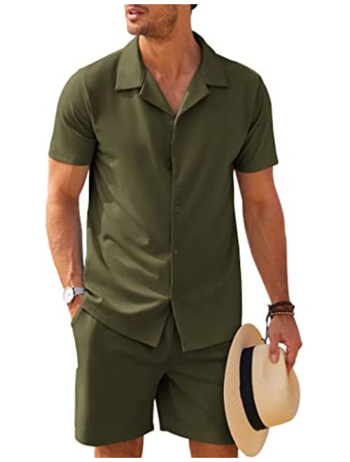 COOFANDY Men's Shirt and Short Sets Casual Two Piece Outfits Sets Wrinkle Free Summer Outfits
