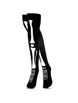 Skeleteen Skeleton Thigh High Socks - Goth Costume Bone Over The Knee High Sock Anatomical Skeletal Spooky Tight Stockings - 1 Pair