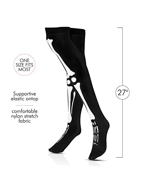 Skeleteen Skeleton Thigh High Socks - Goth Costume Bone Over The Knee High Sock Anatomical Skeletal Spooky Tight Stockings - 1 Pair