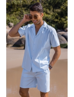 Men's 2 Piece Short Set Cuban Button Down Shirt Casual Short Beach Outfits Set