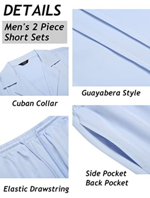 COOFANDY Men's 2 Piece Short Set Cuban Button Down Shirt Casual Short Beach Outfits Set