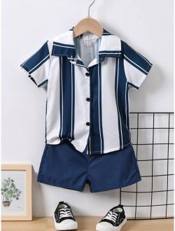 Toddler Boys Striped Print Shirt & Shorts