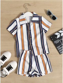 Toddler Boys Block Striped Shirt & Shorts