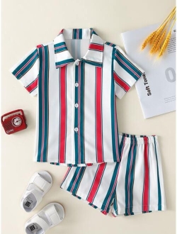 Toddler Boys Block Striped Shirt & Shorts