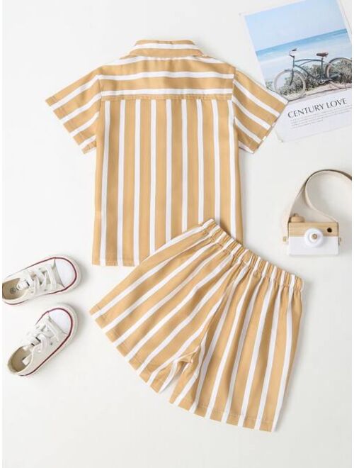 Shein Toddler Boys Striped Shirt With Shorts