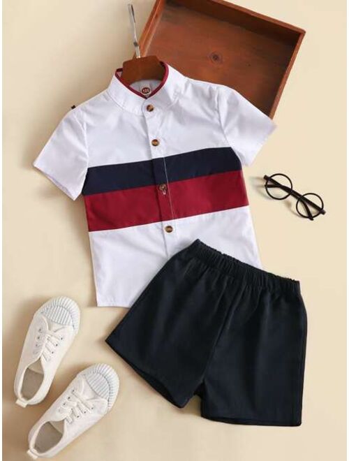Shein Toddler Boys Color Block Shirt & Shorts