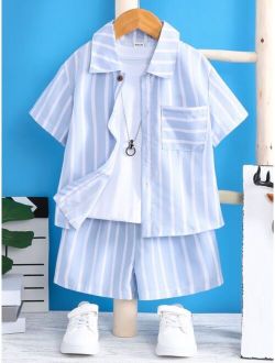 Toddler Boys Striped Print Shirt & Shorts Without Tank Top