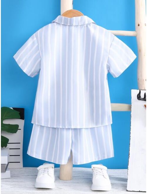 Shein Toddler Boys Striped Print Shirt & Shorts Without Tank Top