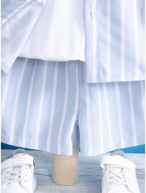 Shein Toddler Boys Striped Print Shirt & Shorts Without Tank Top