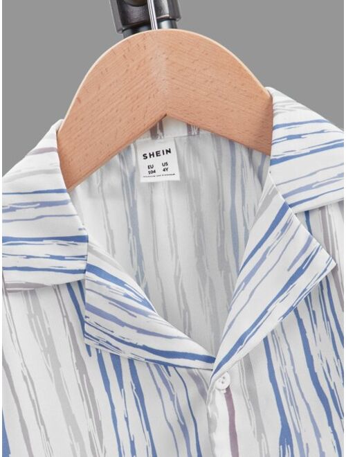 SHEIN Toddler Boys Striped Print Shirt & Shorts