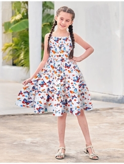 Enlifety Girls Casual Dress Spaghetti Strap Cami Sundress Summer Beach Casual Dresses Size 6-12T