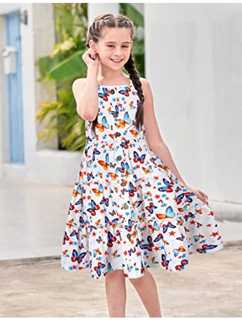 Enlifety Girls Casual Dress Spaghetti Strap Cami Sundress Summer Beach Casual Dresses Size 6-12T