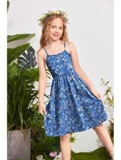 Girl Summer Spaghetti Strap Casual Knee Length Cami Dresses for 4-12 Year