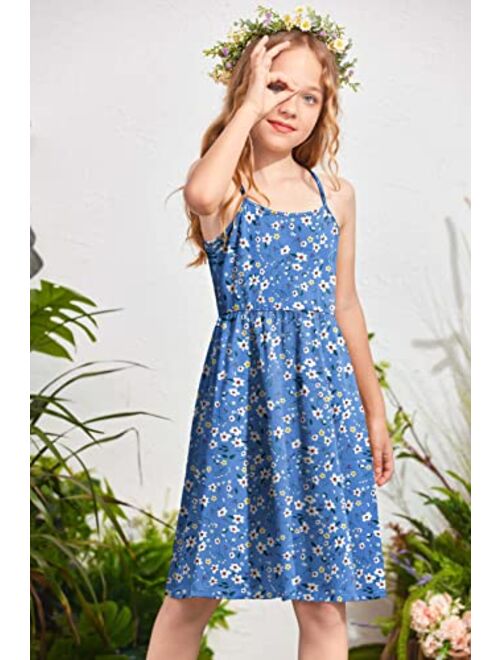 Arshiner Girl Summer Spaghetti Strap Casual Knee Length Cami Dresses for 4-12 Year