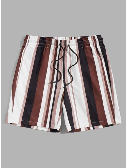 SHEIN Men Striped Print Drawstring Waist Shorts
