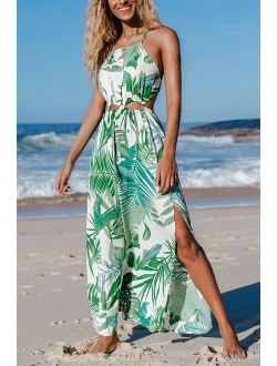 Women's Leafy Cutout Maxi Sleeveless Dress